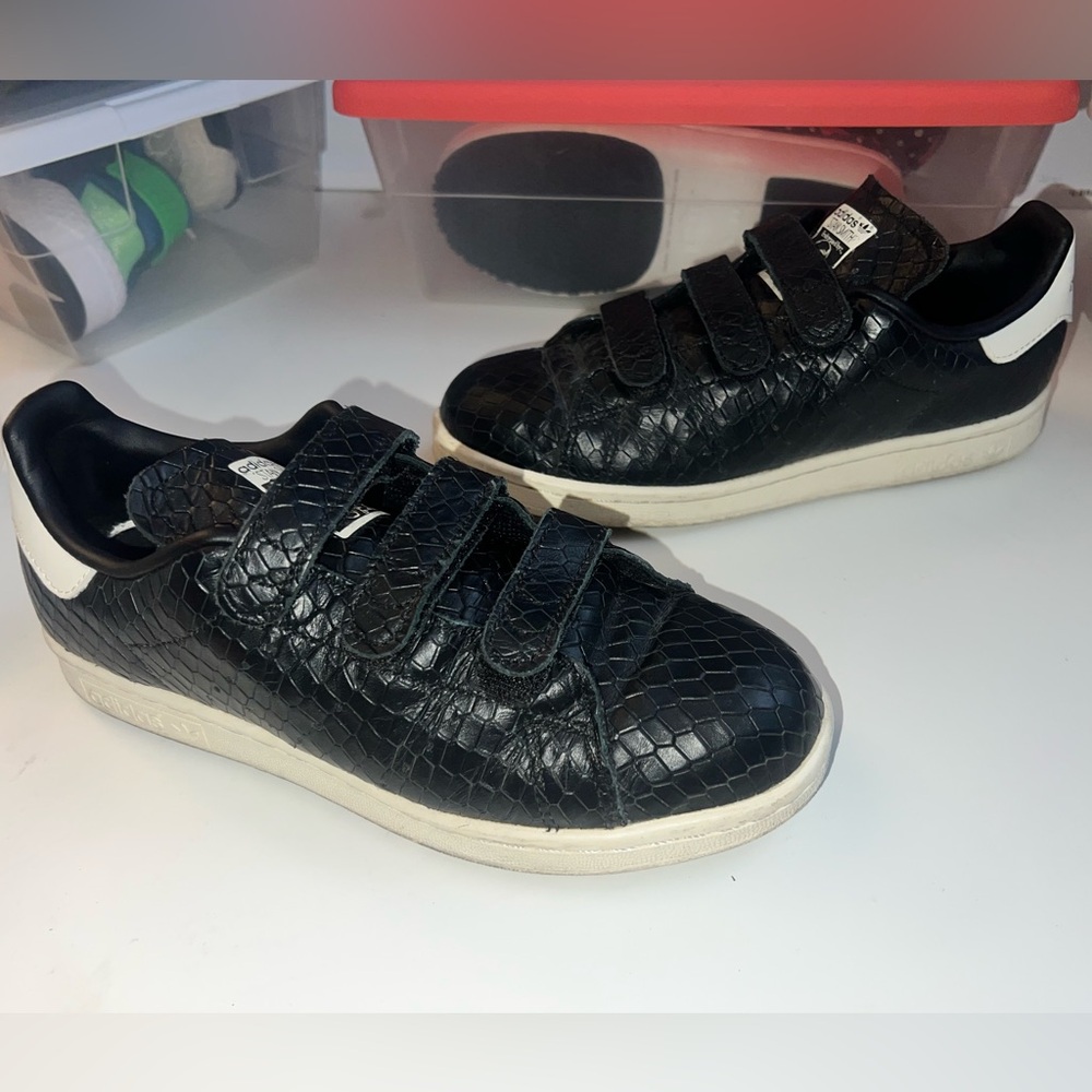 Adidas Stan Smith faux croc skin velcro sneakers